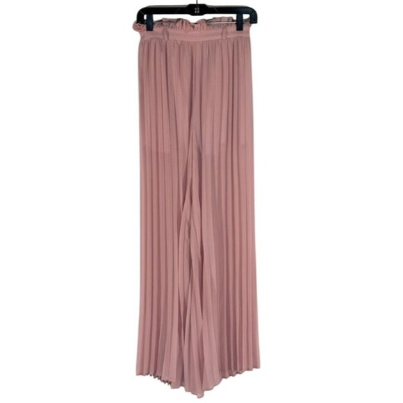 Hyfve Size S Woman Pleated High-Waisted Wide-Leg PantsPink Polyester Lightweight - Picture 2 of 7